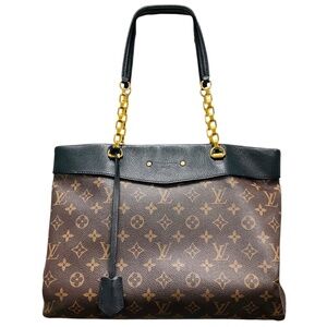 LOUIS VUITTON BROWN / BLACK PALLAS CHAIN SHOPPER MONOGRAM CANVAS BAG
